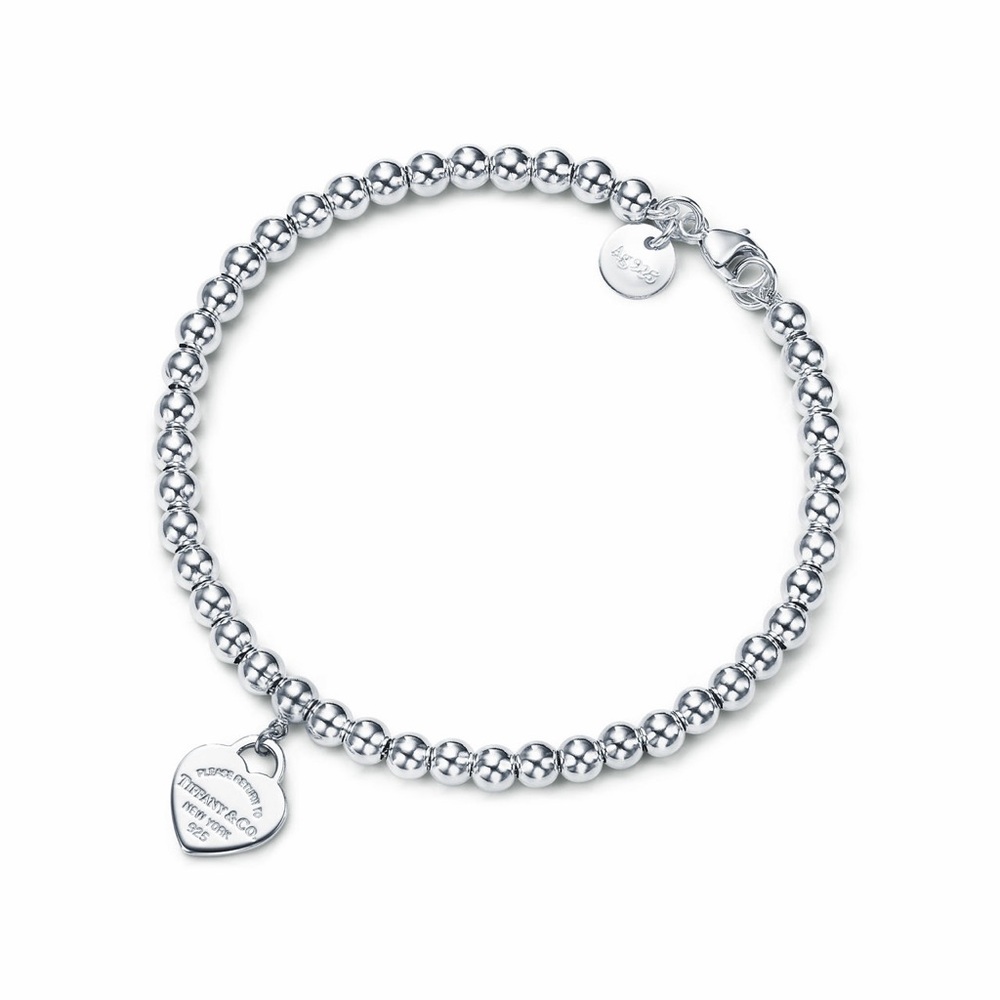 NEW Tiffany & Co. Heart Tag Bead Bracelet in Silver